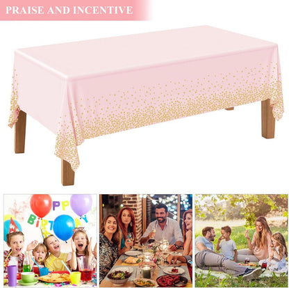 NEBURORA Blassrosa Party Tischdecke 137 x 274 cm Goldene Punkte Einweg