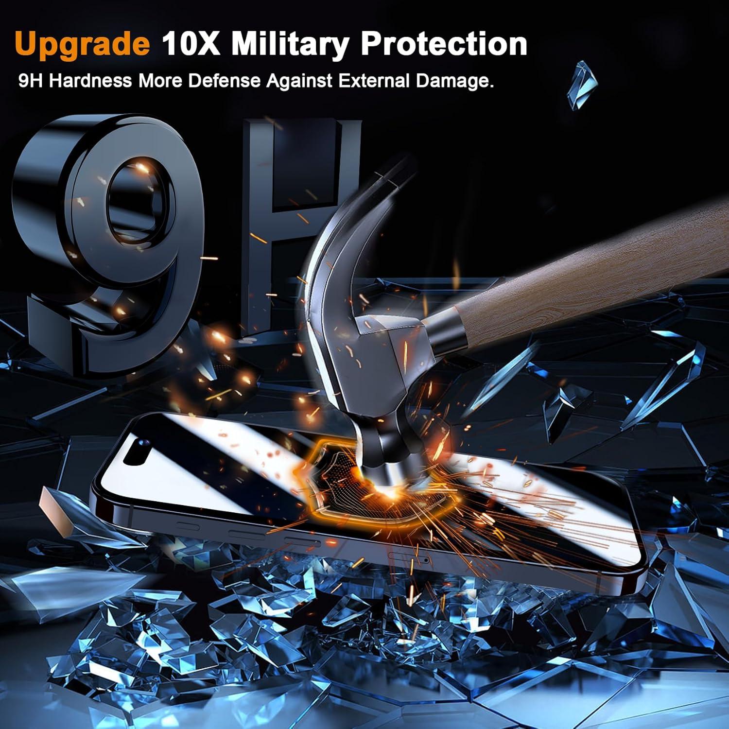 QHOHQ Sichtschutz & Kameraschutz für iPhone 15 Pro Max, Panzer Schutz Glas, HD Blickschutzfolie, Anti-Kratzer, 9H, Schwarz