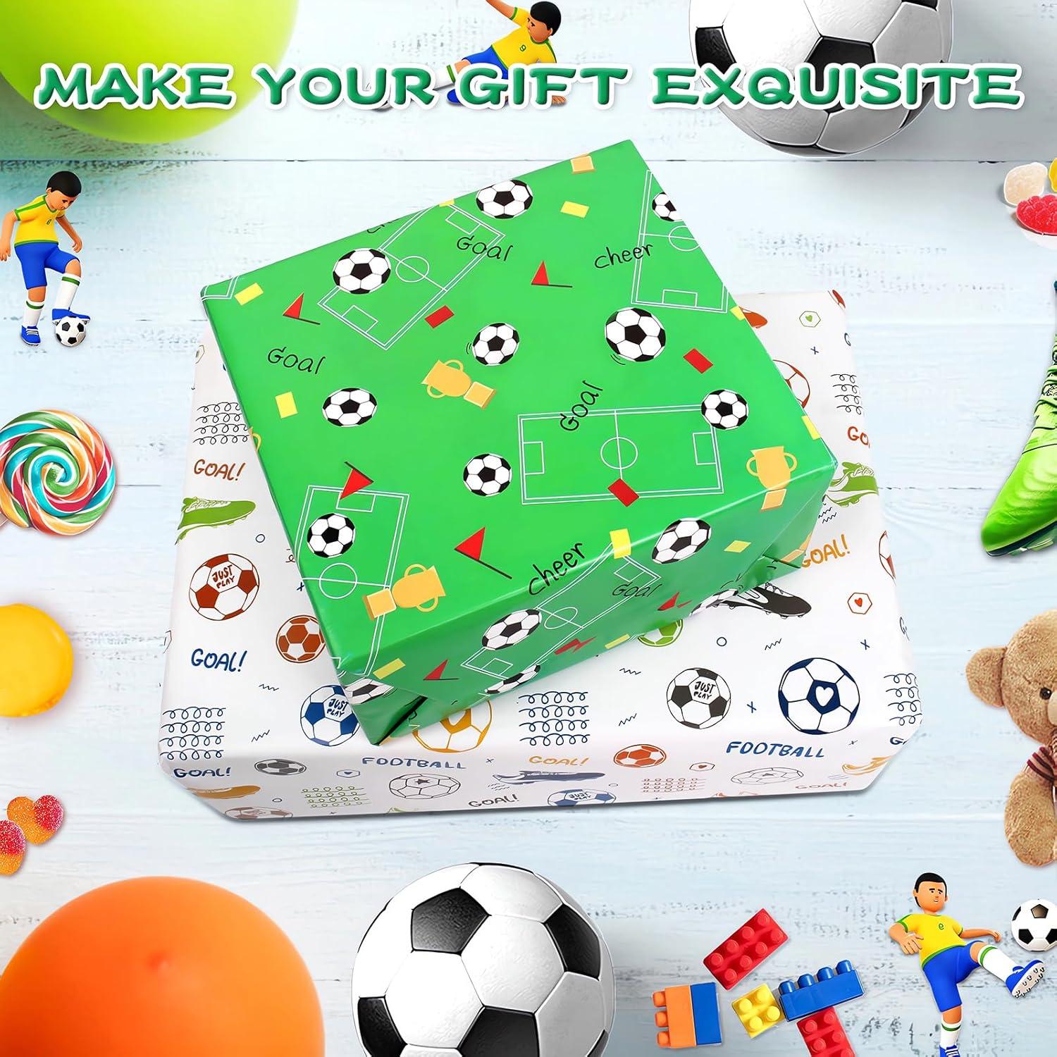 Fußball Geschenkpapier Set für Kinder Geburtstag Sport Soccer weiß Grün