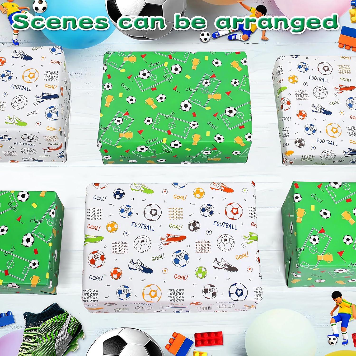 Geschenkpapier Set Fußball Geburtstag Sport Grün Fußballfeld Trophäe 6