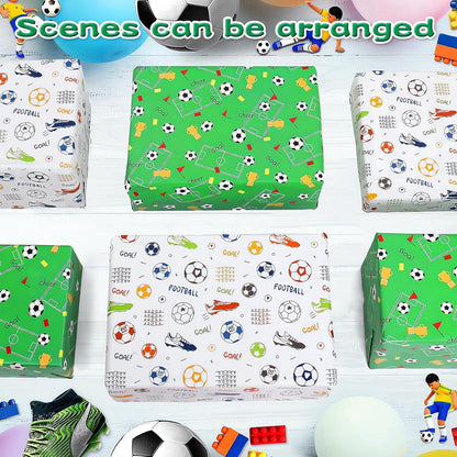 Geschenkpapier Set Fußball Geburtstag Sport Grün Fußballfeld Trophäe 6
