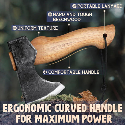 DRAGON RIOT Axt Klein Camping Survival 22cm Handgeschmiedet Mini Beil Bushcraft Scheide 690g Holz Spalten Garten Trekking
