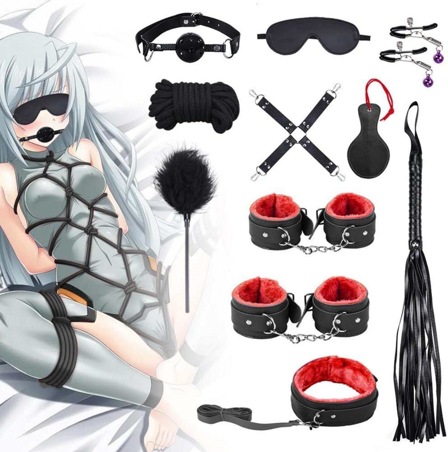 Sex Bondage Set 11-teilig Fesseln Mund Augen Sexspielzeug