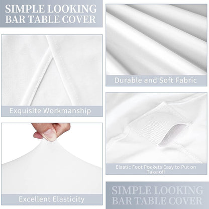 8er Set Stehtischhusse Weiß für Ø 80-85 cm, Stretch-Tischdecke mit Fußtaschen