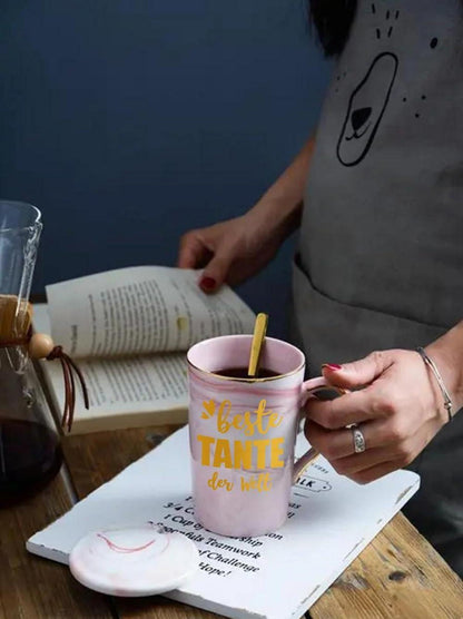 Tante Geschenk Tasse Beste Tante der Welt mit Deckel und Löffel