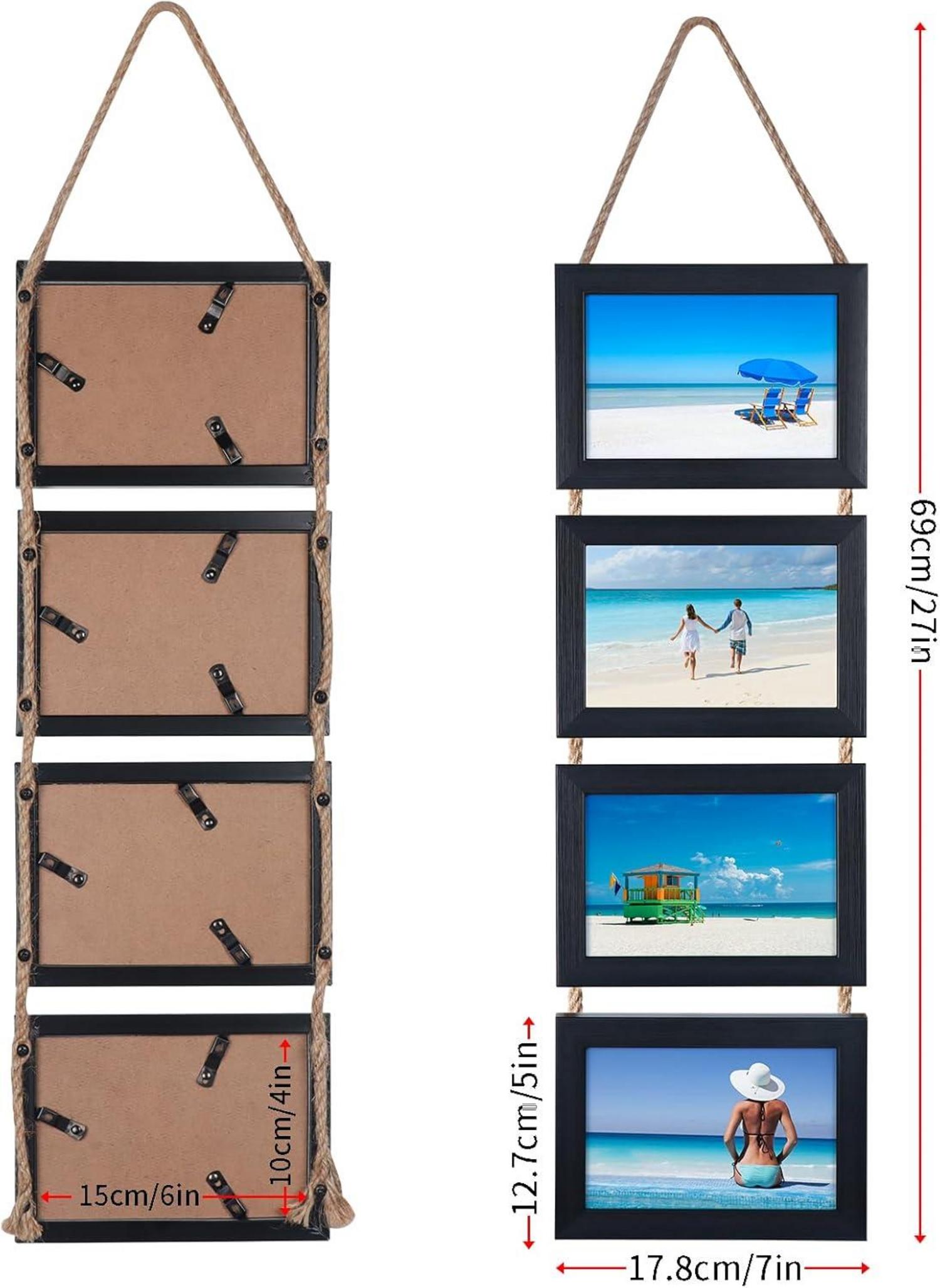 EYMPEU Collage Bilderrahmen Set für 10x15 cm Fotos, Rustikale Wanddekoration Schwarz, 8 Öffnung Horizontaler Rahmen
