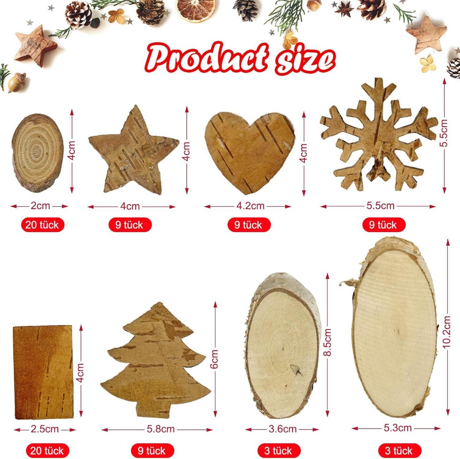 82-teiliges Weihnachtsdeko Bastelset aus Holzscheiben und
