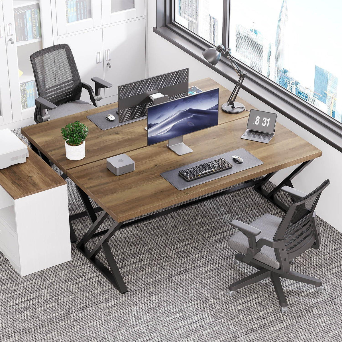 Großer Schreibtisch Metall Holz 152cm für Home Office & Lernen
