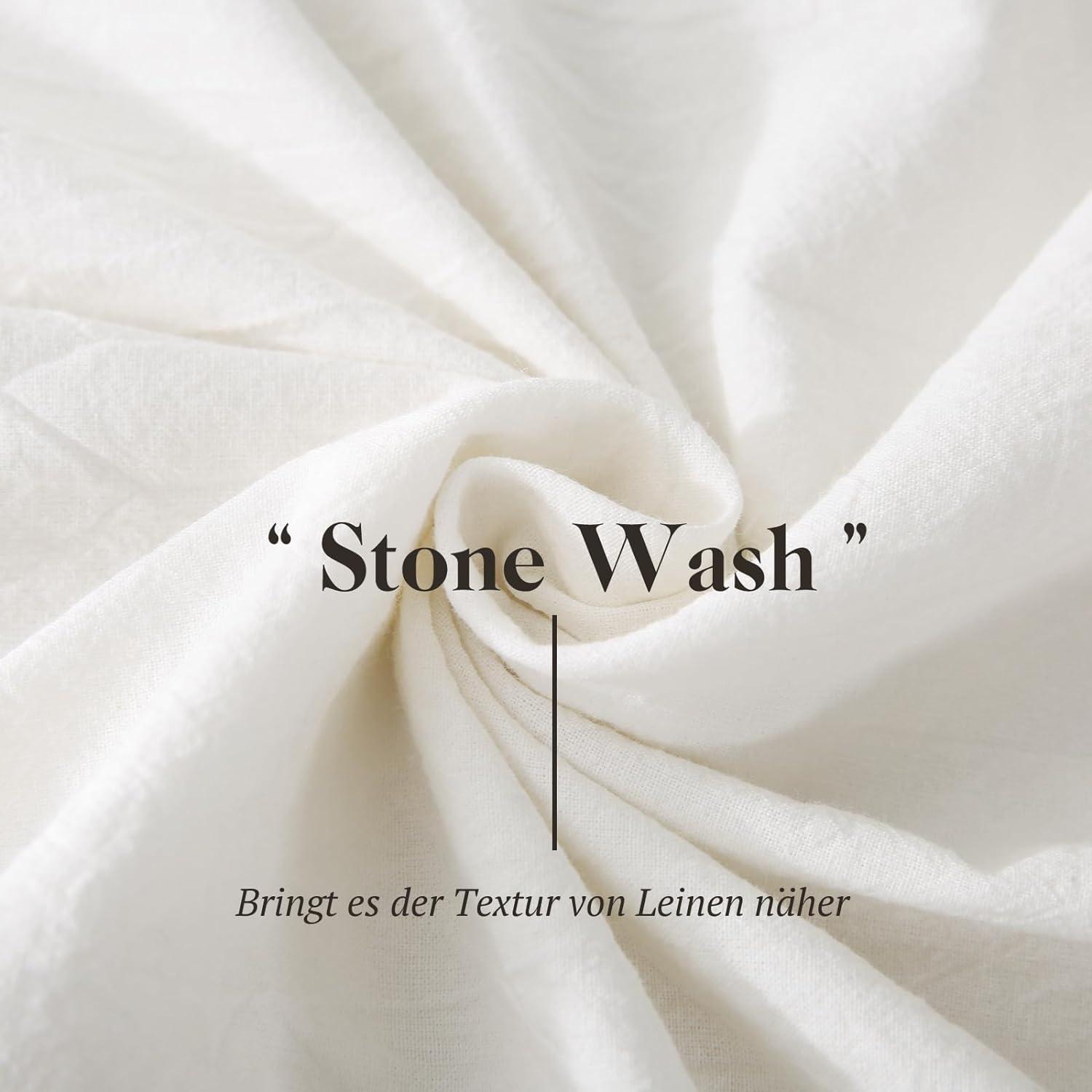 SOULFUL Bettwäsche Milky White 220x240 Baumwolle Stone Washed 3tlg