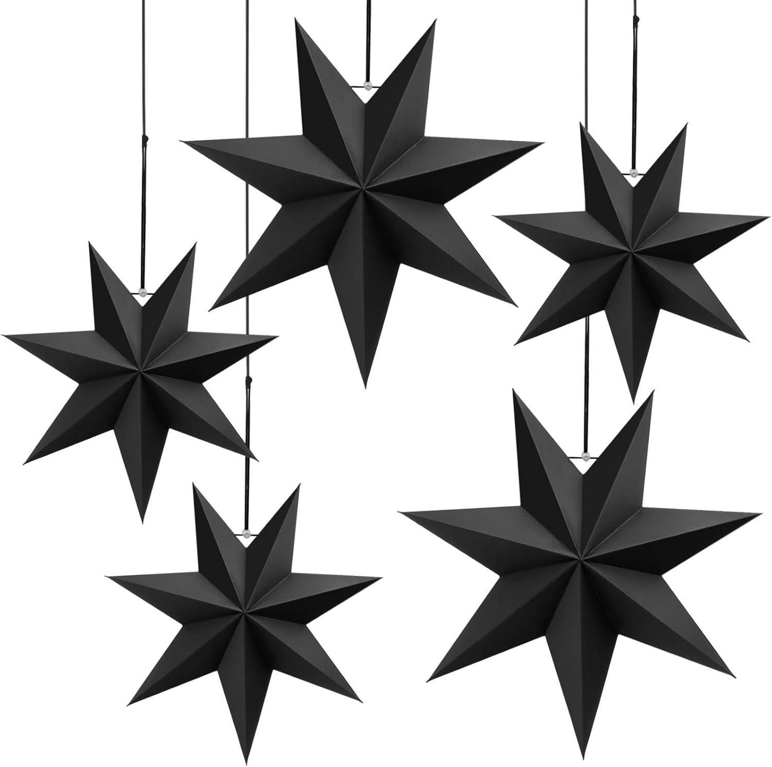 Schwarze Papiersterne Weihnachtsdekoration Aufhängen Set