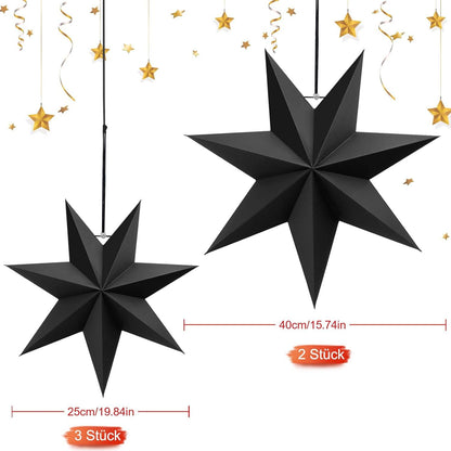 Schwarze Papiersterne Weihnachtsdekoration 5er Set 25cm 40cm
