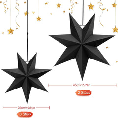 Schwarze Papiersterne Weihnachtsdekoration 5er Set 25cm 40cm