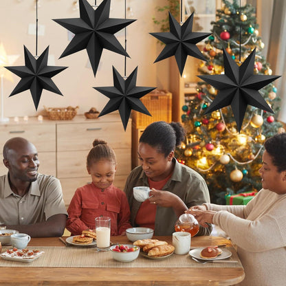 Schwarze Papiersterne Weihnachten Deko Skandinavisch 5er Set 3D