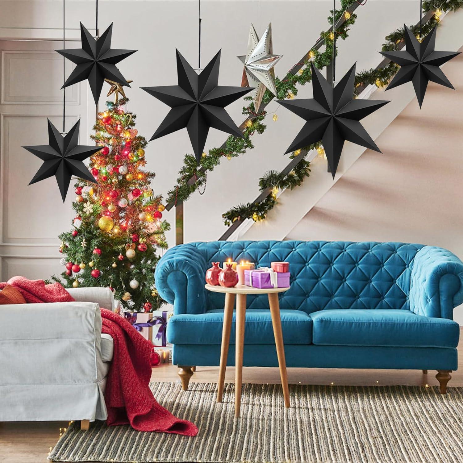 Papierstern Weihnachten 5 Schwarze Sterne zum Aufhängen 3D-Design