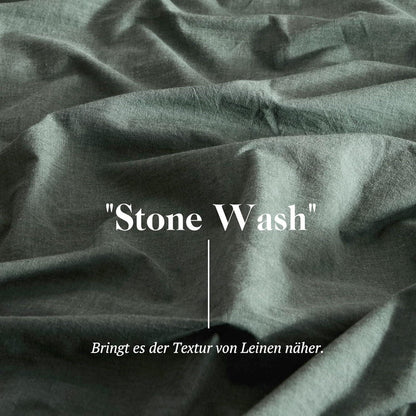 Bettwäsche Set 220x240 Baumwolle Salbei Grün Stone Washed