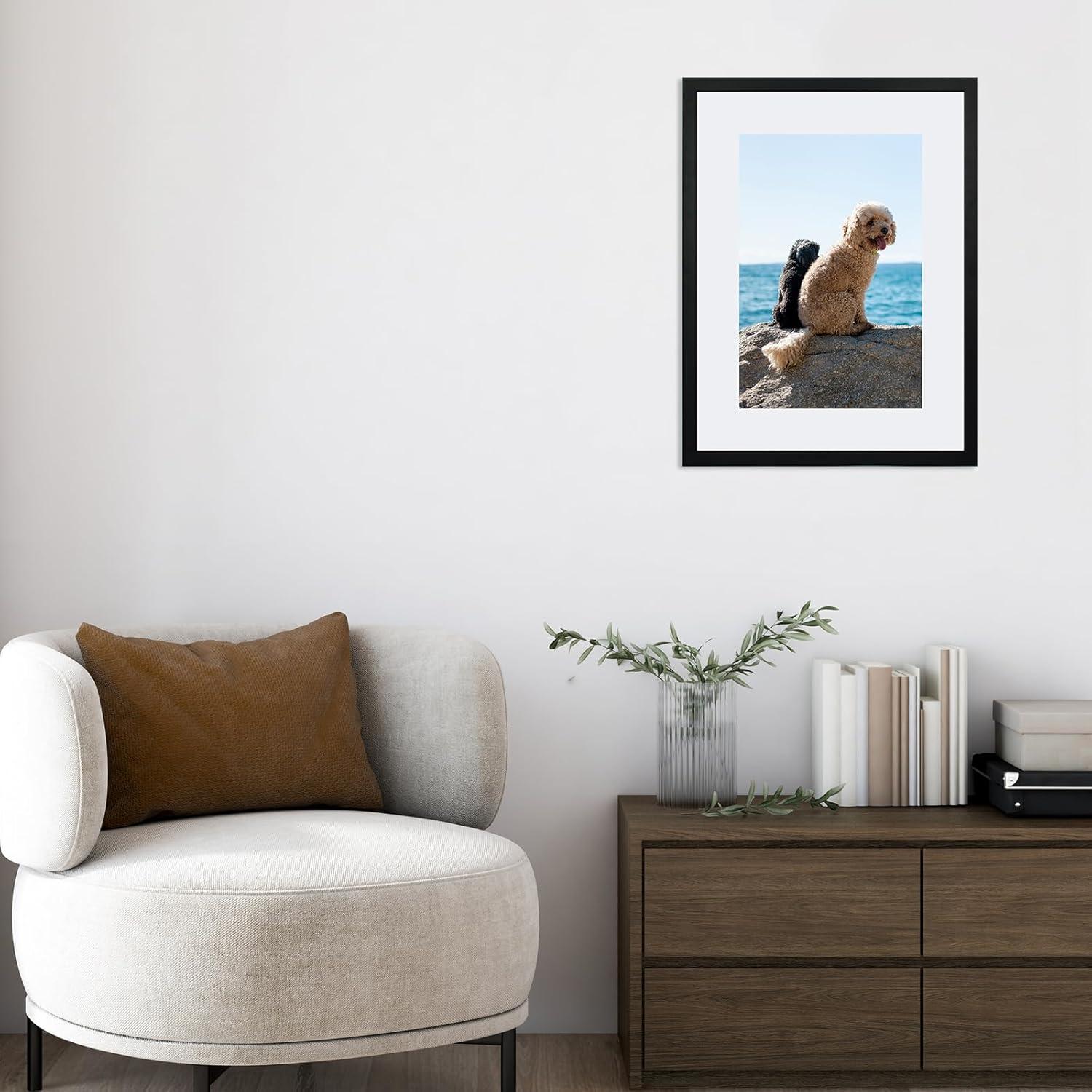 Bilderrahmen 30x40cm Echtglas Holz Rahmen mit Passepartout Schwarz