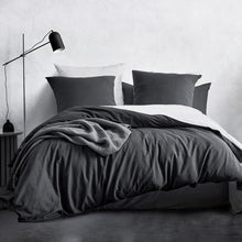 Bettwäsche Set 100% Baumwolle Stone Washed Anthrazit 220x240cm