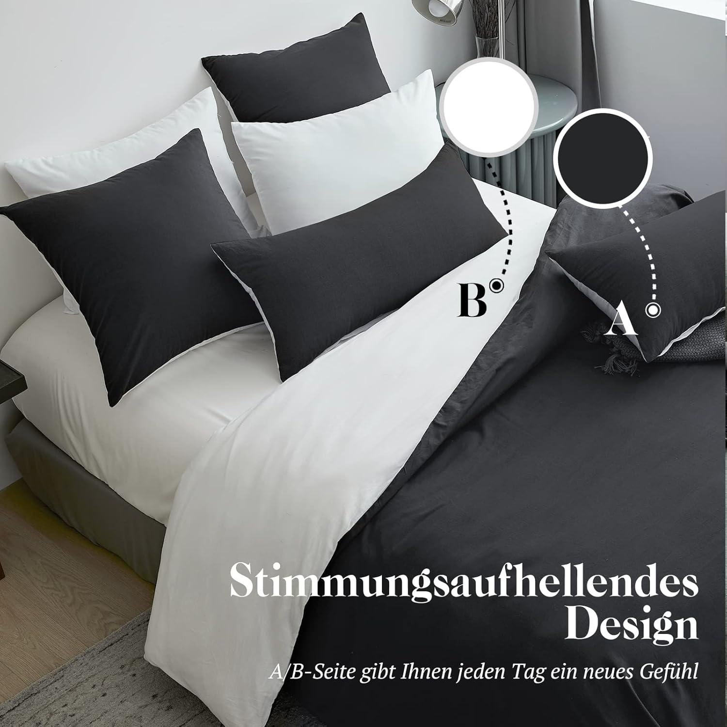 SOULFUL Bettwäsche Set 220x240 Anthrazit 100% Baumwolle