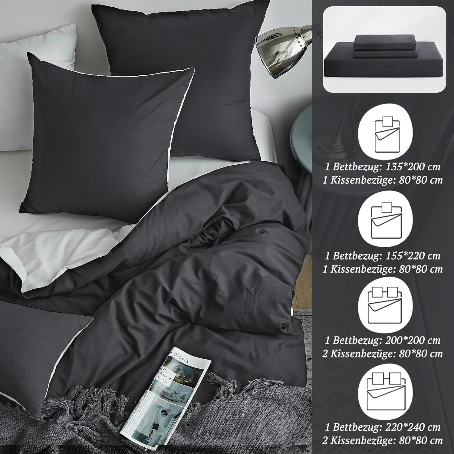 SOULFUL Bettwäsche Set 220x240 Anthrazit 100% Baumwolle OEKO-TEX