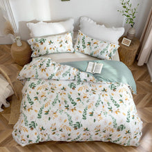 Bettwäsche 100% Baumwolle Pflanzenmuster Leinenartigem Griff ÖkoTex