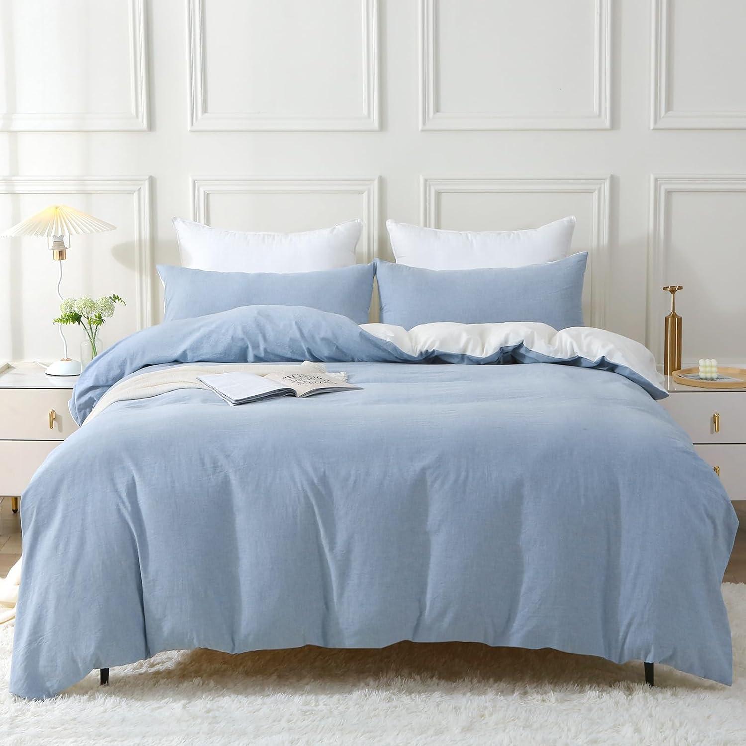 SOULFUL Bettwäsche 220x240 Baumwolle Stone Washed Leinen Optik