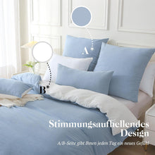 3tlg. SOULFUL Bettwäsche 220x240 Baumwolle Stone Washed Blau