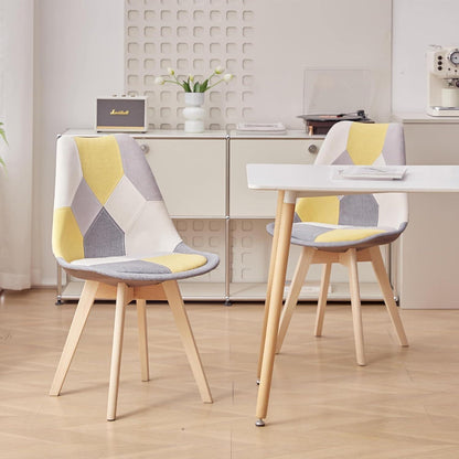 Patchwork Esszimmerstühle Set (6) – Gelb mit Sitzkissen