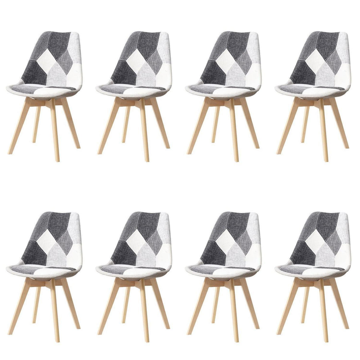 Patchwork Esszimmerstühle Set (8) – Grau & Abnehmbare Kissen