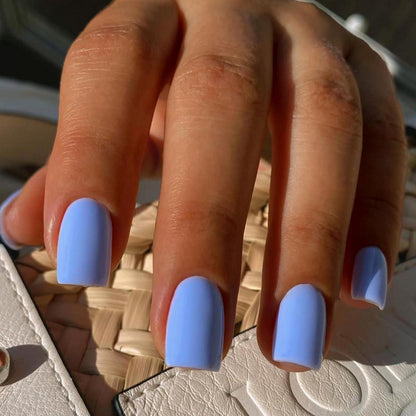 24er Pack Eckige Kunstnägel zum Aufkleben in Sky Blue & Solid Style