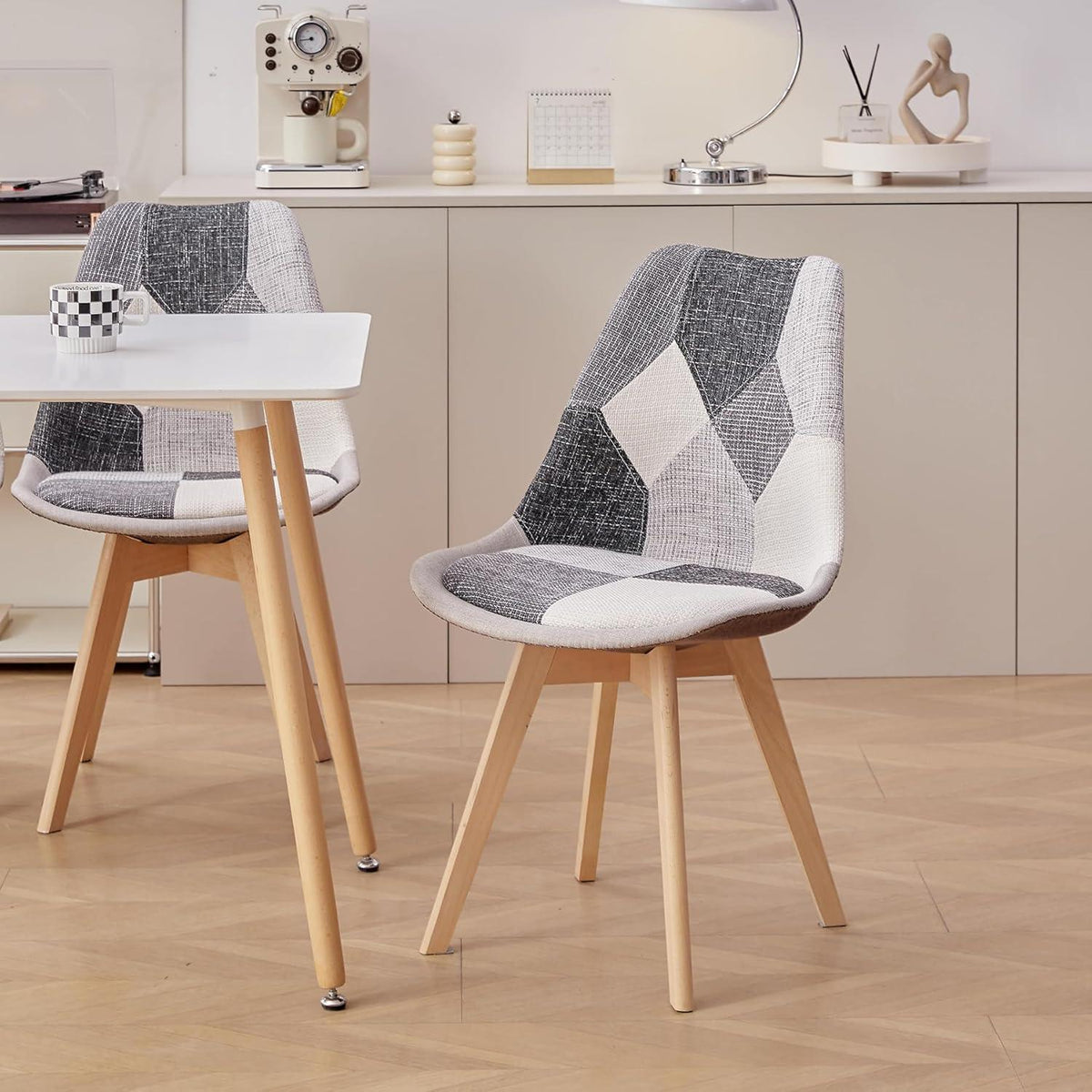 Patchwork Esszimmerstühle Set (2) Grau mit Sitzkissen