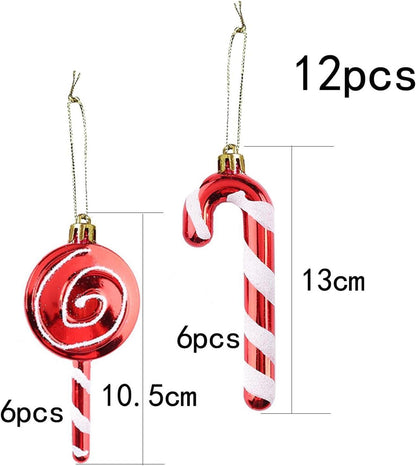 12-teiliger Weihnachtsbaumschmuck Zuckerstangen und Bonbons