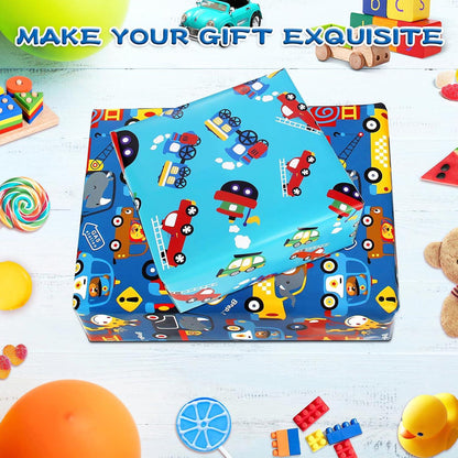 Geschenkpapier Kinder Jungen Feuerwehr Traktor Tiere Cartoon Auto Set