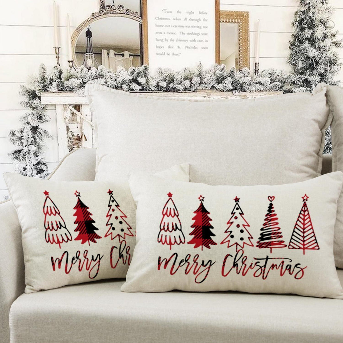 Weihnachten Kissenbezug 30x50 - 2er Set Leinen Deko