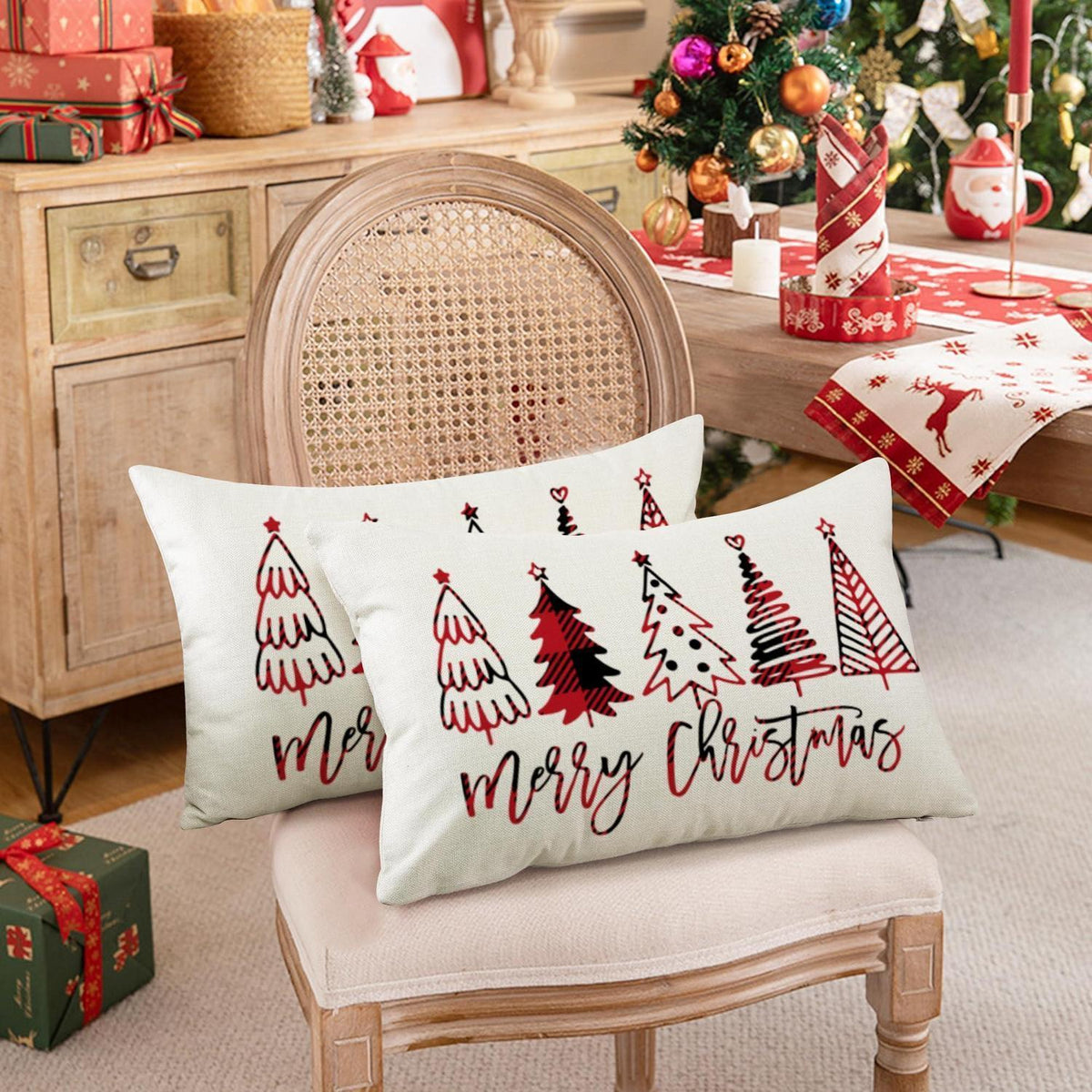 Weihnachten Kissenbezug 30x50 - 2er Set Leinen Deko