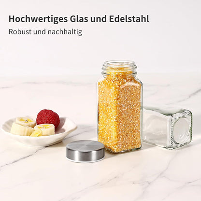 Gewürzgläser Eckig 24er Set mit Streueinsatz, Edelstahl Deckel