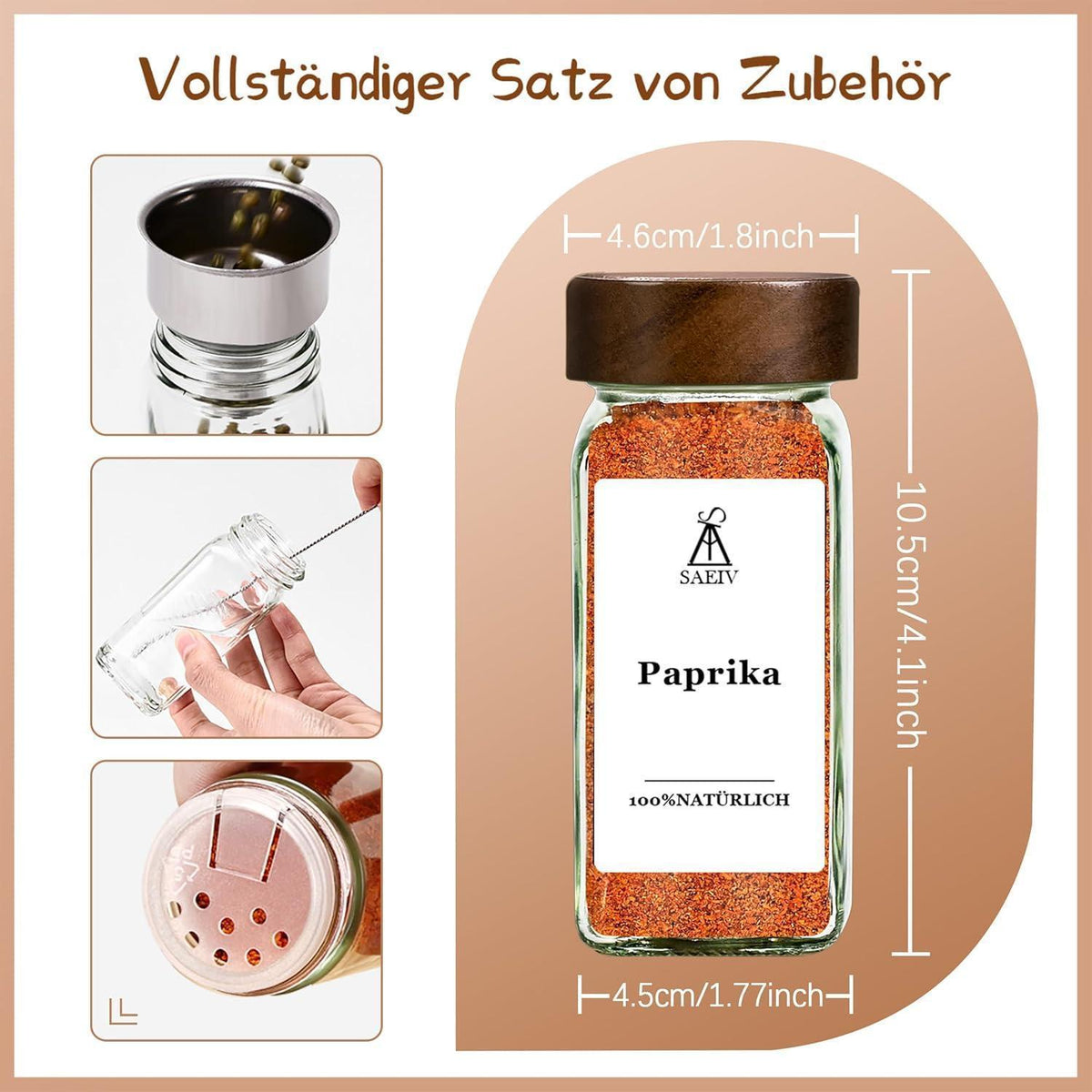 12er Set Gewürzgläser mit Akazienholzdeckel, 120ml
