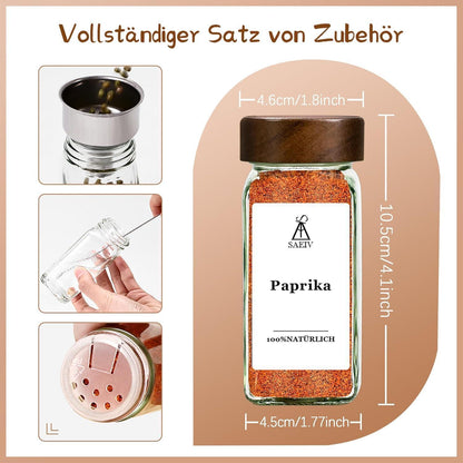 12er Set Gewürzgläser mit Akazienholzdeckel, 120ml