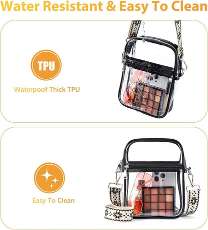 Durchsichtige Crossbody Tasche Damen Verstellbarer Gurt Wasserdicht für Konzerte