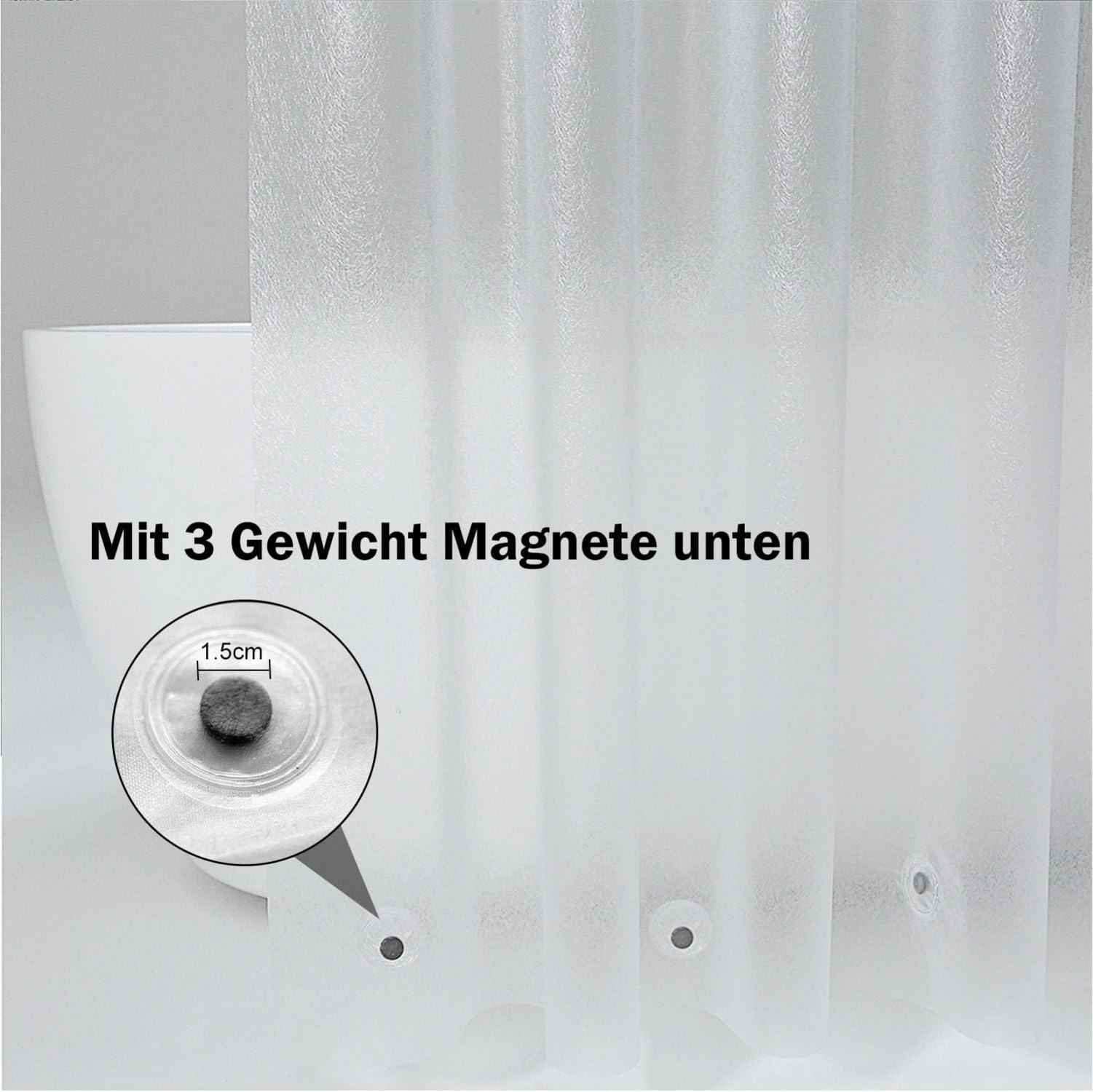 Duschvorhang Transparent Weiß 120x200 mit Magneten und Haken