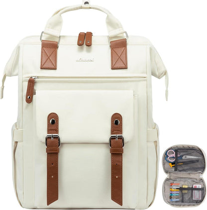 Damen Laptop Rucksack 15,6 Zoll Wasserdicht Beige
