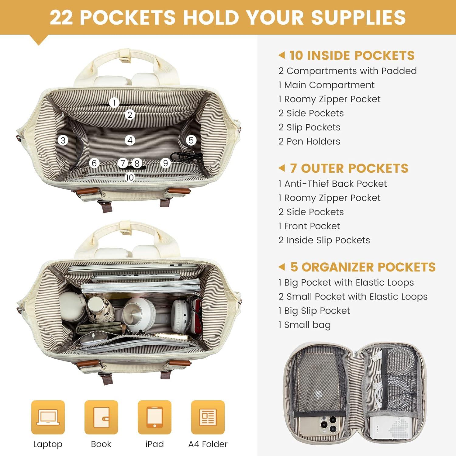 Großer Damenrucksack 15,6 Zoll Laptop Wasserdicht Beige