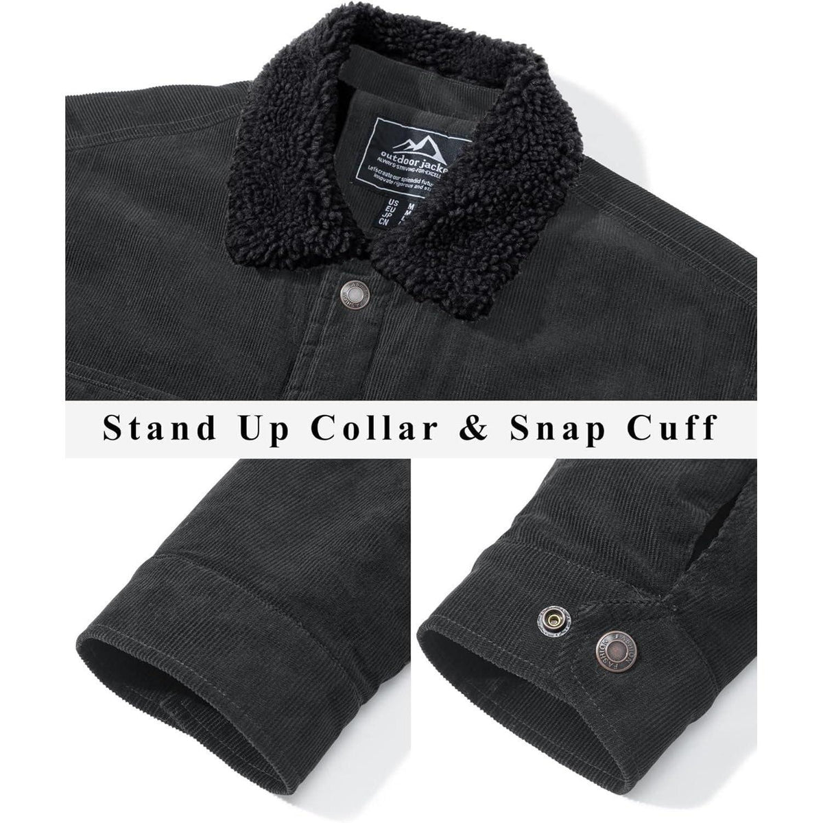 Herren Cordjacke gefüttert mit Teddyfell - Dunkelgrau