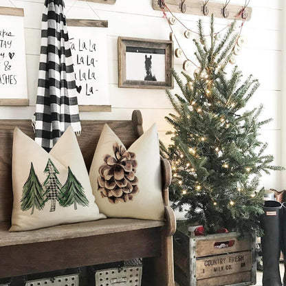 Weihnachten Kissenbezug Set Dekokissen Leinen Sofa 45x45cm