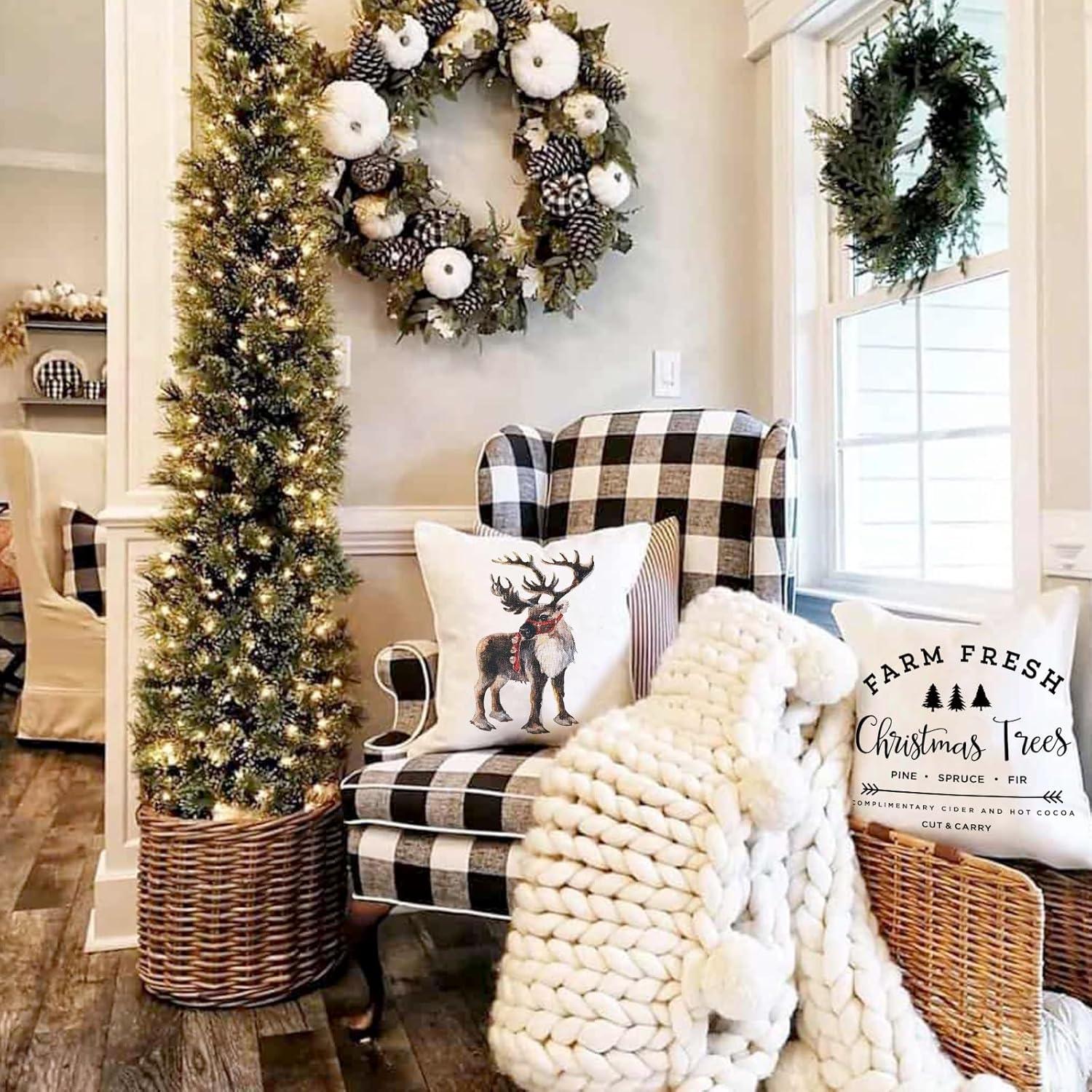 Weihnachten Kissenbezug Set 45x45 Leinen Deko Sofa Couch Schlafzimmer