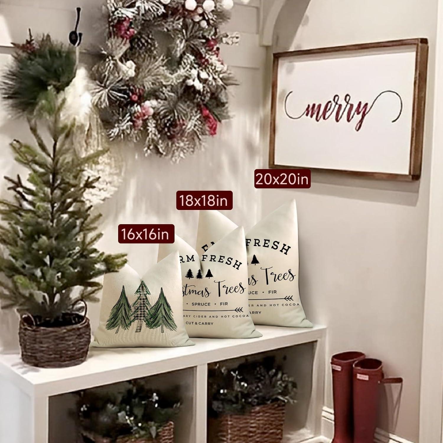 Weihnachten Kissenbezug 45x45 4er Set Leinen Dekokissen Sofa