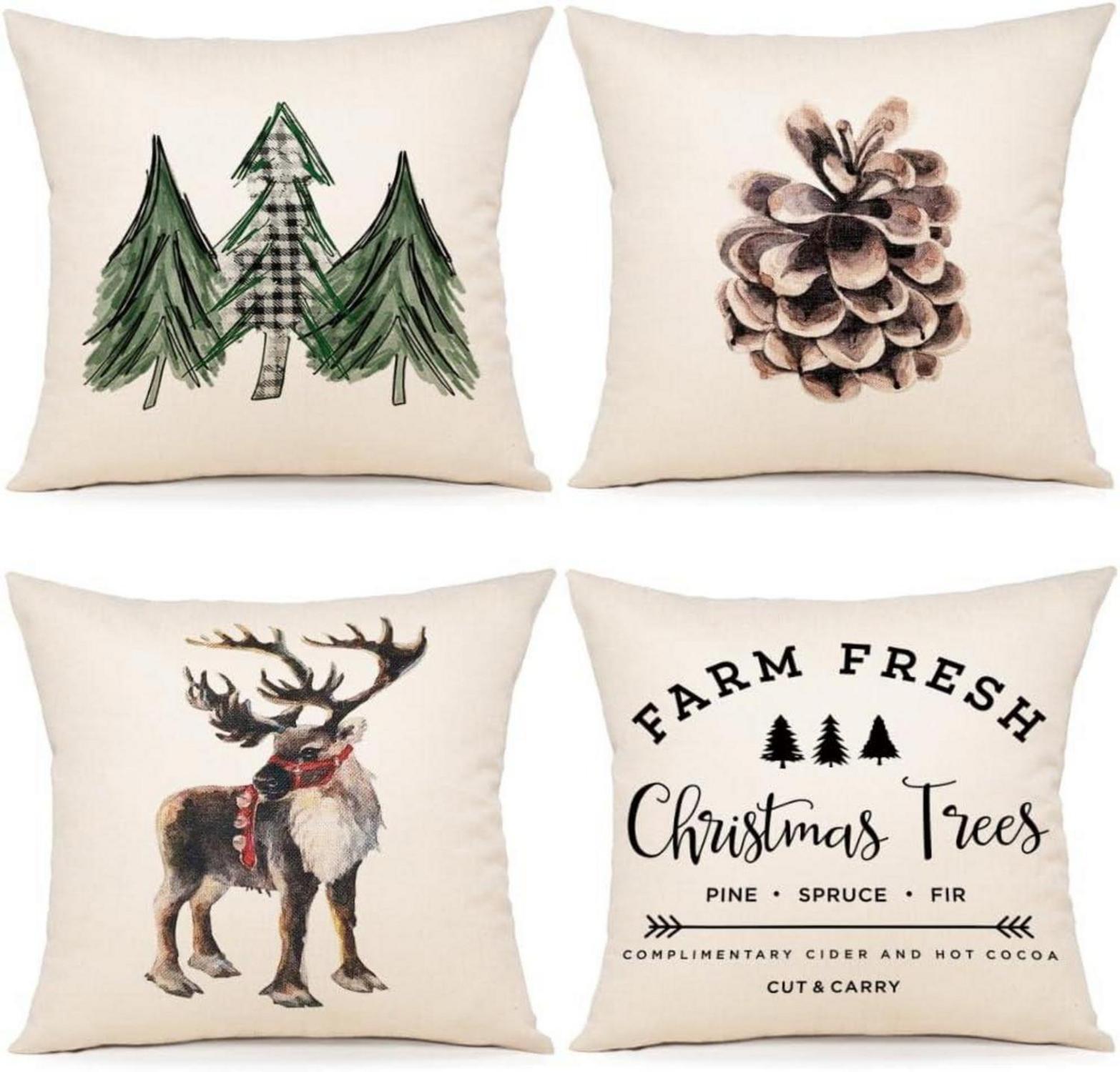 Weihnachtskissenbezug Leinen 40x40 4er Set für Sofa Schlafzimmer