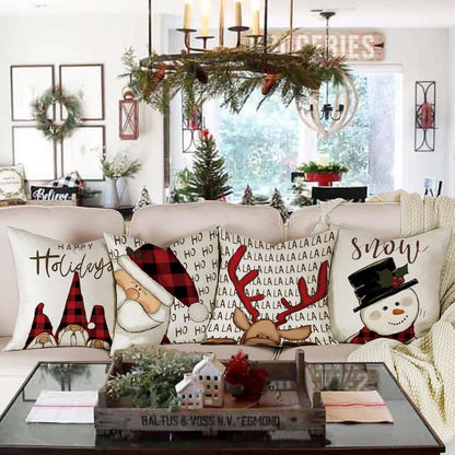 Weihnachten Kissenbezug 45x45 Leinen 4er Set Deko Sofa Couch