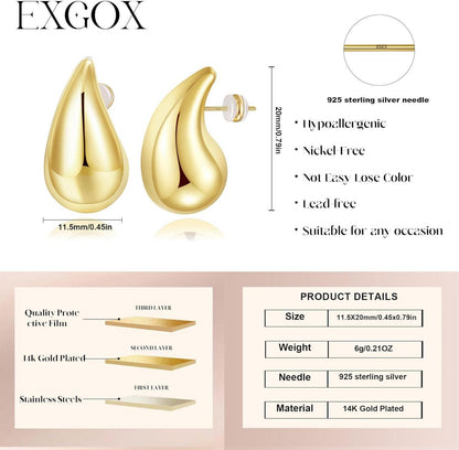 Chunky Goldene Ohrringe Damen Waterdrops 20mm Gold
