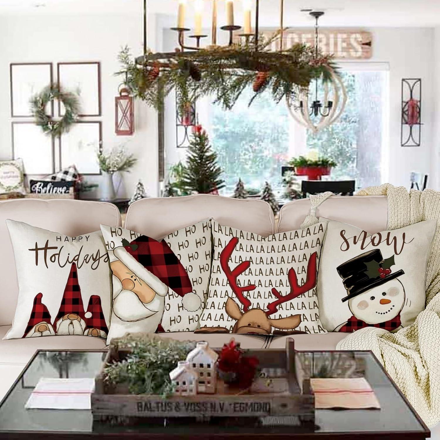 Weihnachtskissenbezug Leinen 50x50cm 4er Set Sofa