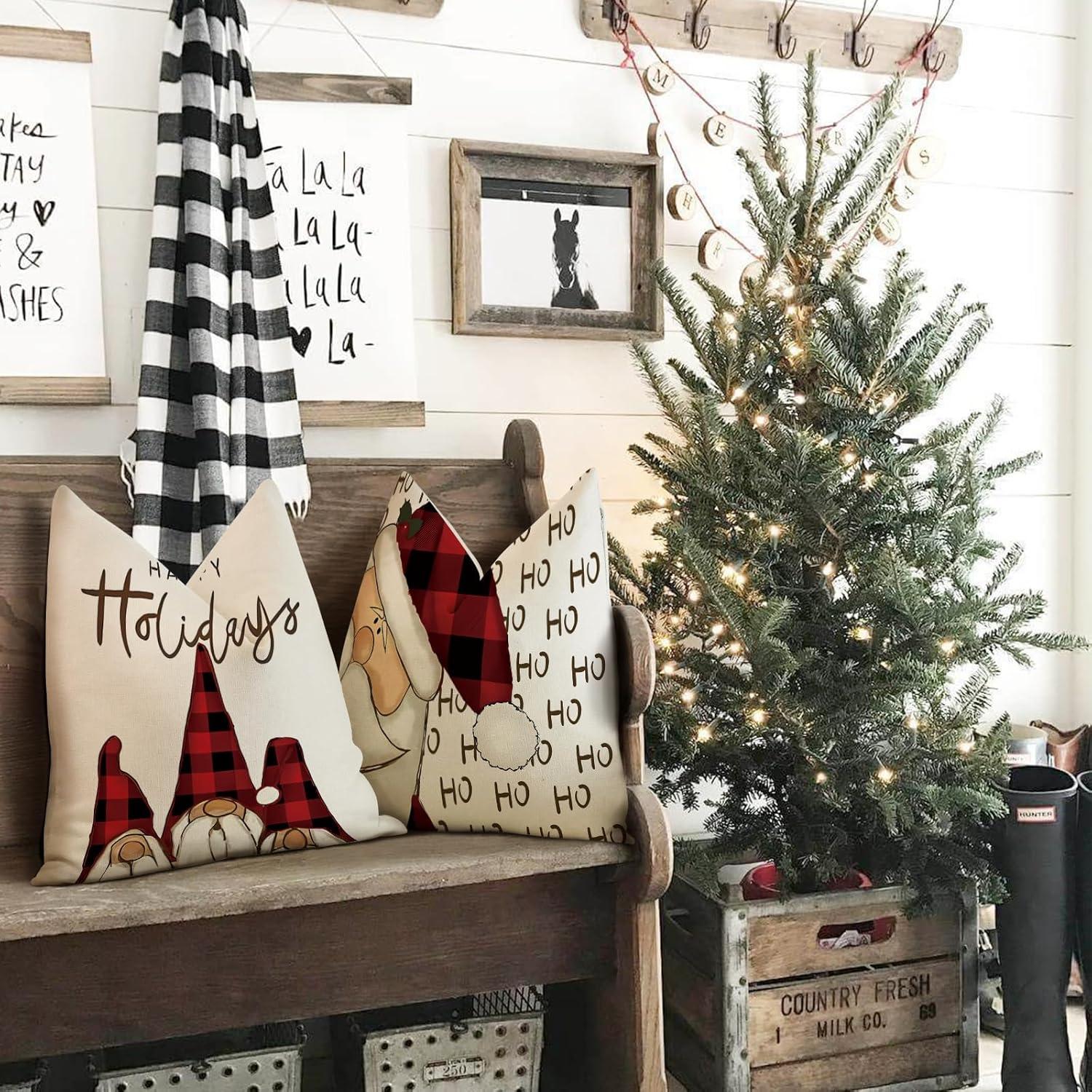 Weihnachten Kissenbezug 50x50 4er Set Deko Leinen Bezug